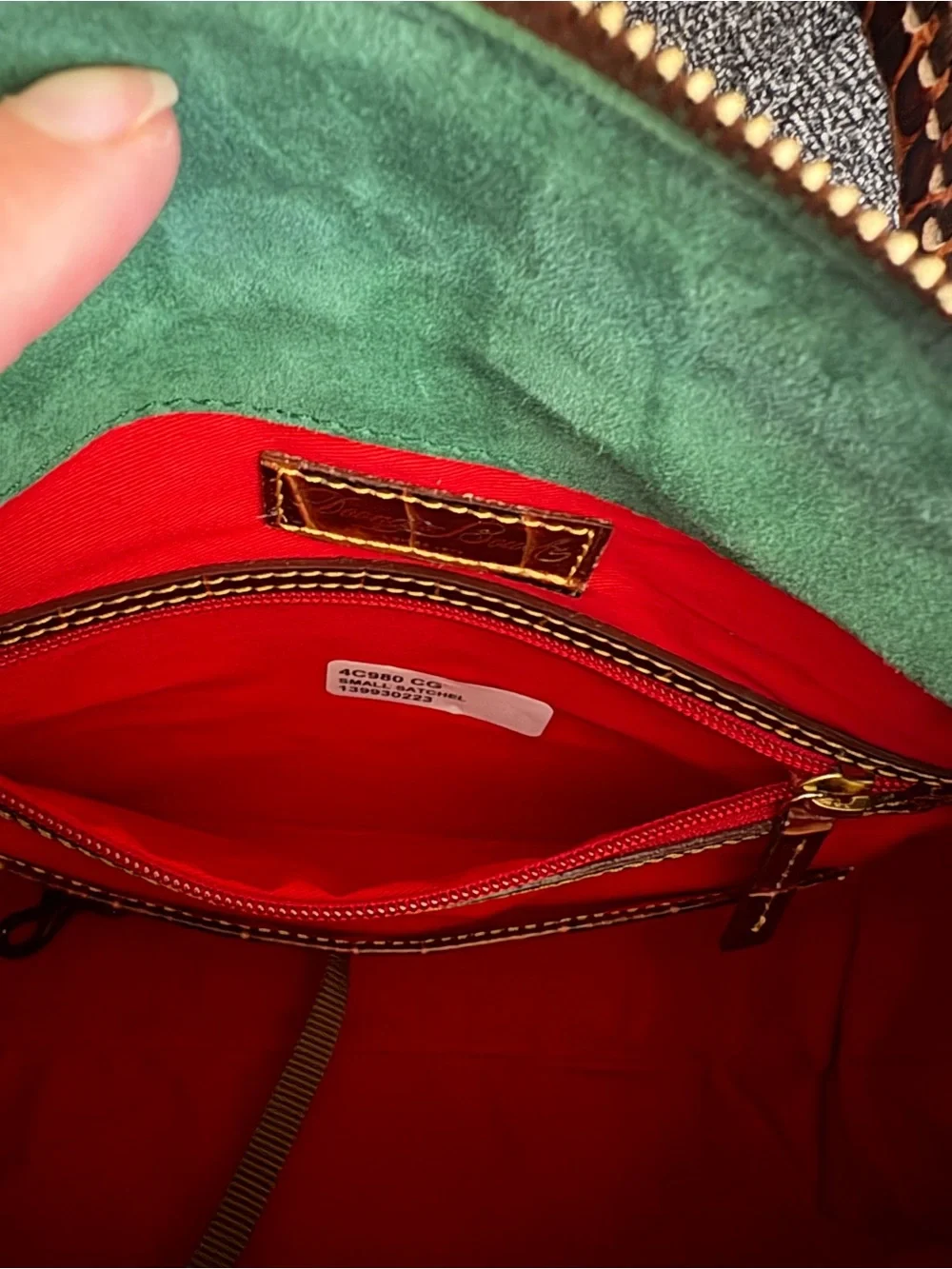 Dooney & Bourke Brown Croco Fino Croc-Embossed Satchel with Gold Hardware